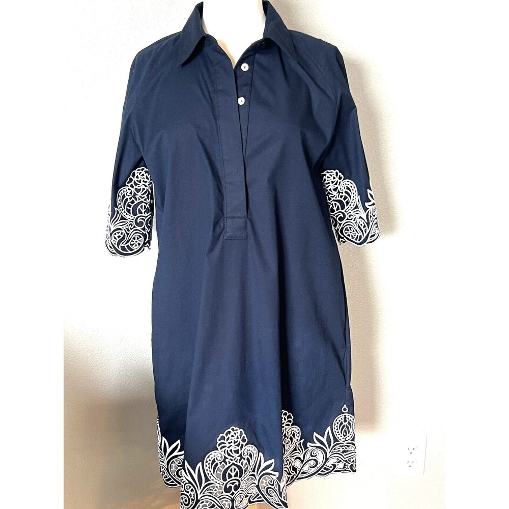 $159 NWT New Chico's Navy Blue Eyelet Raglan Shirt Dress Size 1  (US 6-8)